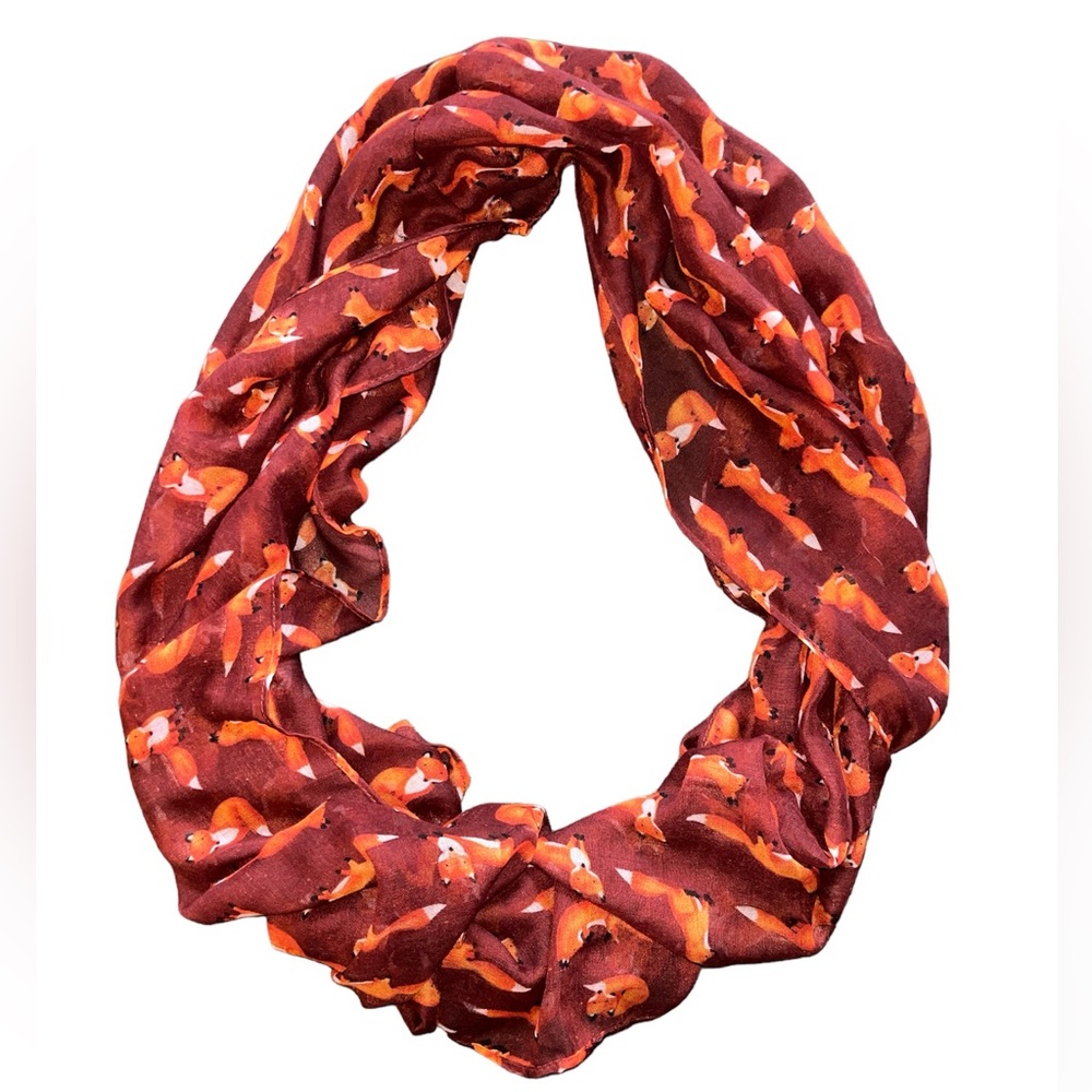Vivian & Vincents Rust Orange Novelty Fox Print Infinity Dress Neck Accent Scarf